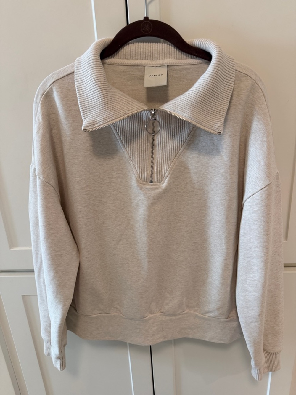 Like New-Varley Oatmeal Quarter-Zip Ribbed Collar Pullover